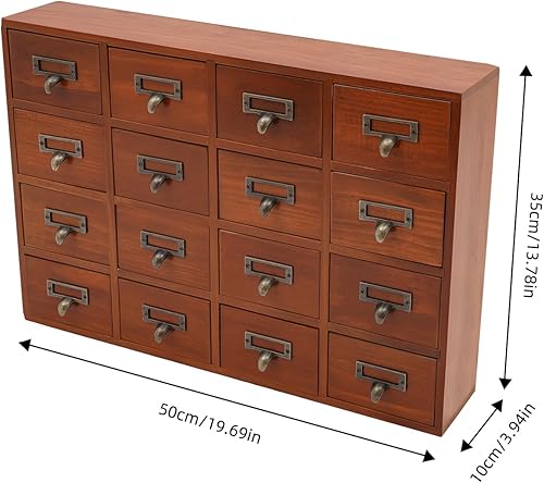 Miniatura 2 de Organizador de cajones de escritorio tradicional para catálogo de tarjetas, caja de almacenamiento de madera con 16 cajones, organizador