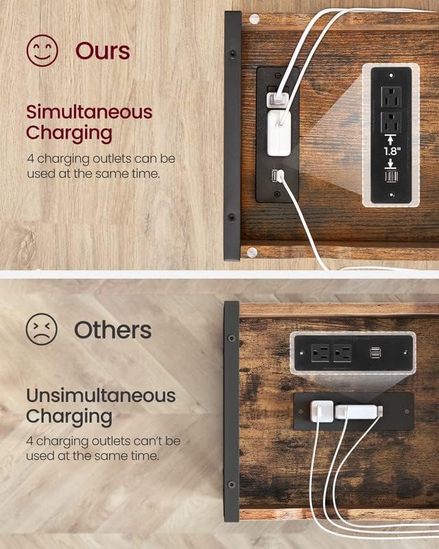 VASAGLE Side Table with USB Ports & Power Outlets, Flip Top End Table with Charging Station, Rustic Brown and Black ULET310B01V1 - Image 4