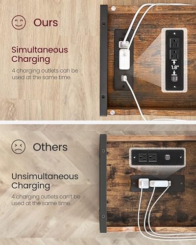 Vasagle Side Table With Storage, End Table With Usb Ports And Outlets, Nightstand With Charging Station, Fabric Bags, For Living Room, Bedroom, Rustic Brown And Black Ulet310B01V1 #TOP3
