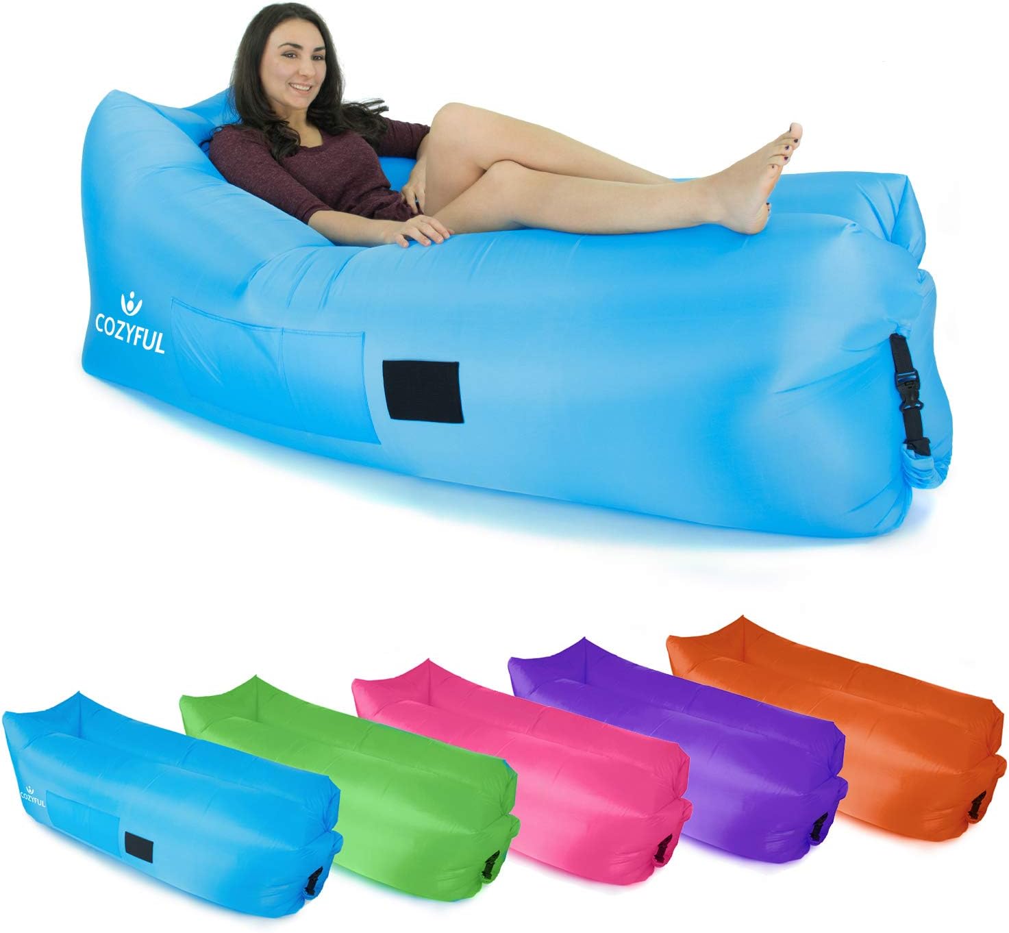 Indoor or Outdoor Inflatable Lounger | Portable & Waterproof Comfy Bag | Sturdy Ripstop Nylon Fabric, Great for any Event when Using This Lounge Chair Lay Bag | BLUE