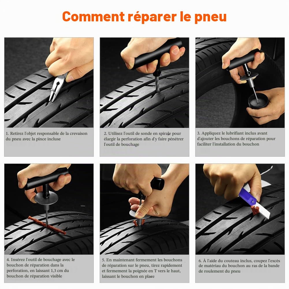 Autown Kit De Réparation De Pneus, 102 Pièces Meche Pneu Crevaison pour Voiture, Universel Kit Reparation Pneu Voiture Et Boucher Les Trous, Bouchons De Réparation De Pneus