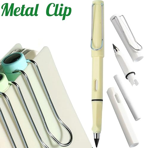 Miniatura 7 de Juego de 9 lápices portátiles borrables sin tinta (3 lápices eternos con borrador + 6 puntas reemplazables) para escribir y bocetos artísticos