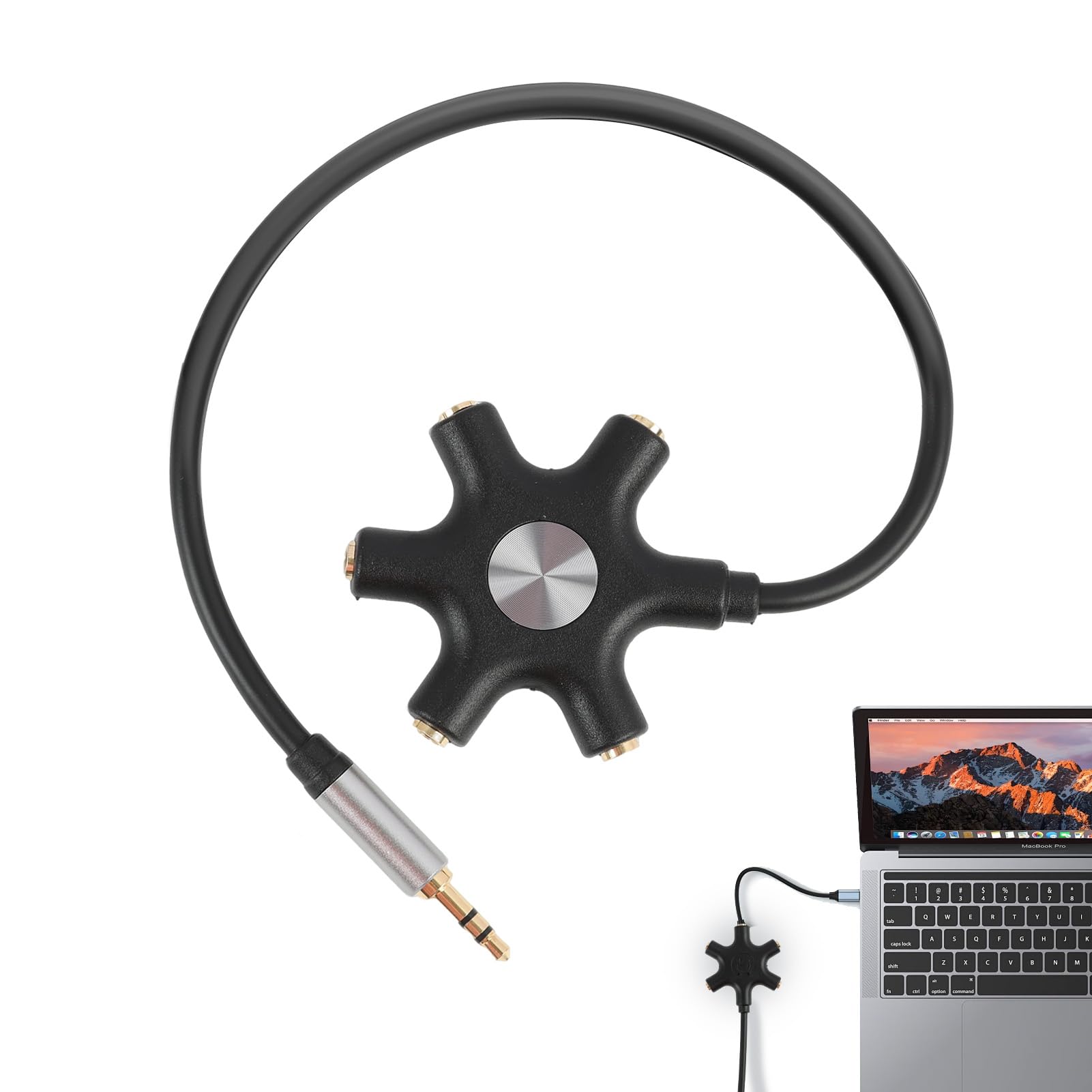 Splitter jack 3,5 mm 5 porte per auricolari multipli, separatore cuffie audio compatto compatibile iPhone iPad MP3 tablet