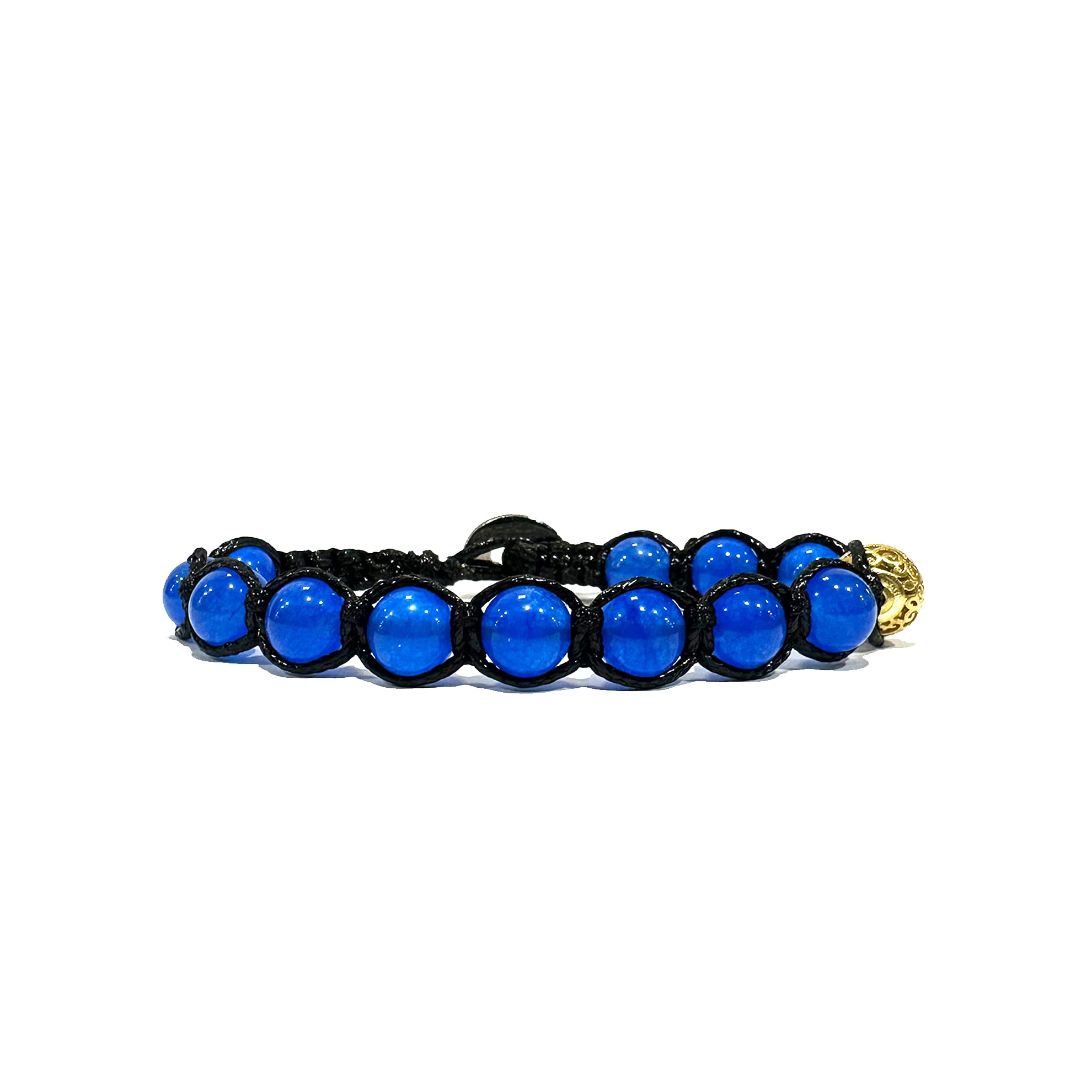 Samsara Bracciale Tibetano Buddista - Shamballa con Agata Blu - Filo in cotone cerato