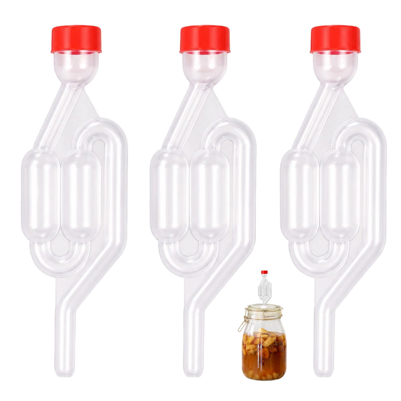 EUQWOSDD 3 Pack Fermentation Airlocks, Food Grade Clear One-Way Brewing Air Lock Valves for Wine Beer Mead Cider Sauerkraut Kimchi Pickles Home Fermenting