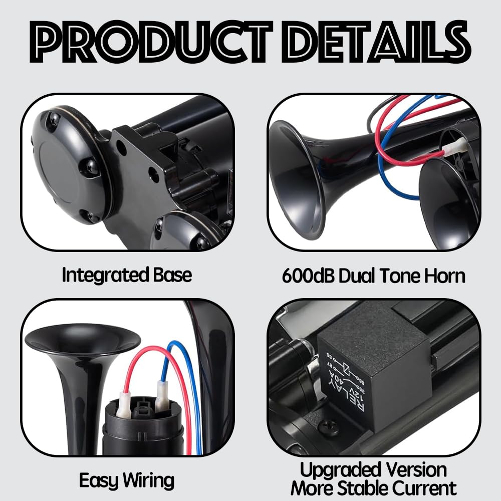 Kit de bocinas de aire eléctricas dobles súper fuertes de 12 V y 600 dB con compresor aplicable para cualquier vehículo de 12 V, SUV, camión, coche, bocina de aire, bocina ruidosa para