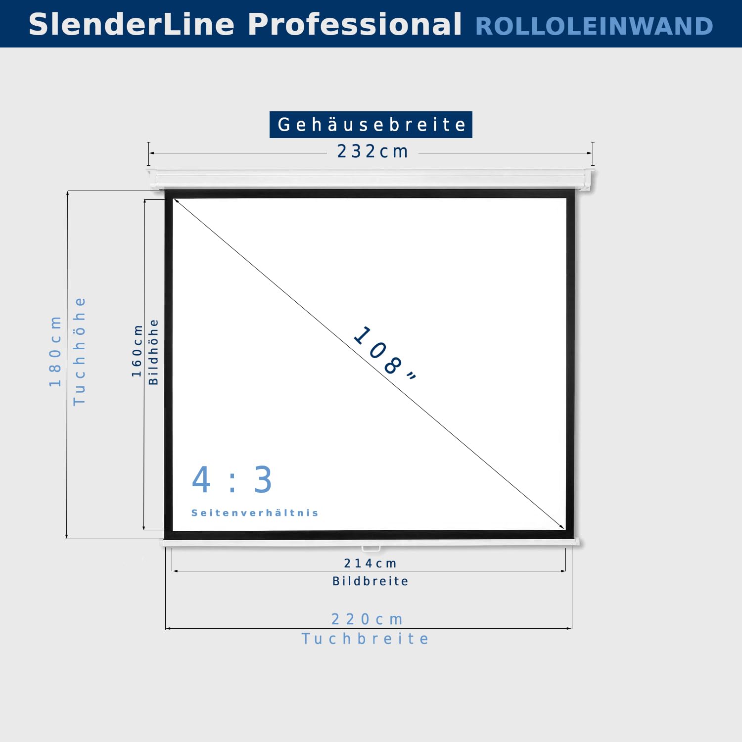 Alphavision SlenderLine Professional Rolloleinwand 220x180cm |108 Zoll 4:3