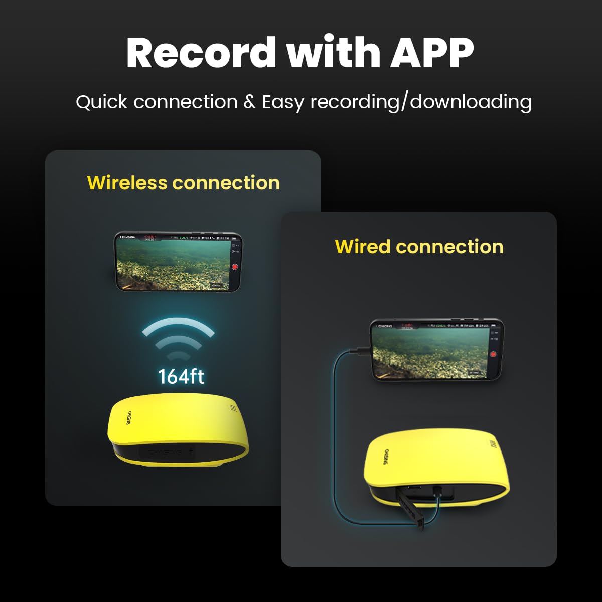 Chasing Canfish CF1 - Kit fotocamera per pesca subacquea, video portatile Full HD 1080p, controllo remoto tramite app, osservazione in tempo reale, fotocamera da pesca