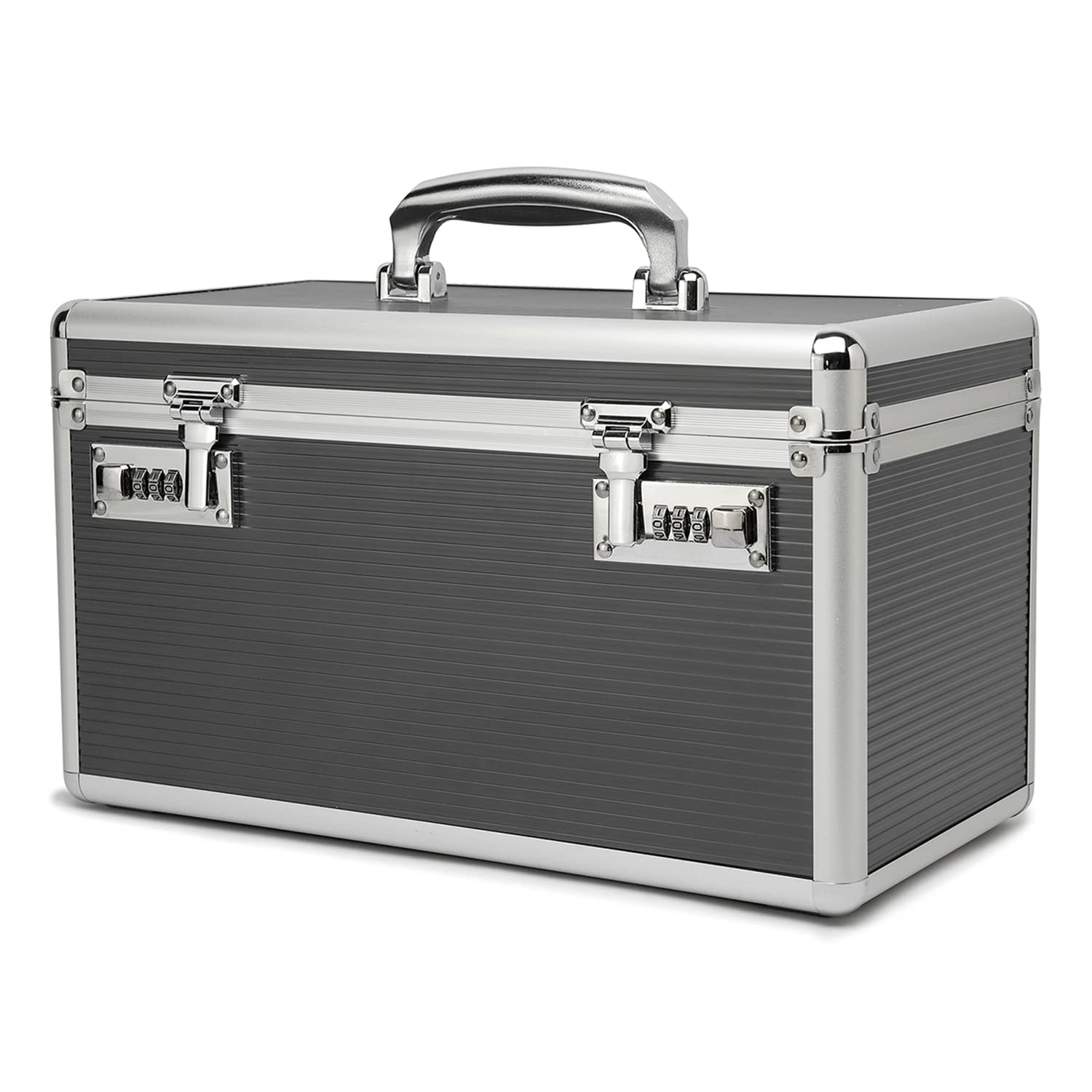 Lockable Medication Box with Portable Storage Case, 14.2 x 7.2 x 8.2 Inch, Childproof Medicine Lock Organizer, Locked Empty First Aid Storage Case (Gray/Large)