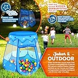 KIDUKU® Kinderspielzelt + 100 Bälle + Tasche Spielhaus Bällebad Schloss für drinnen und draußen (Blau)