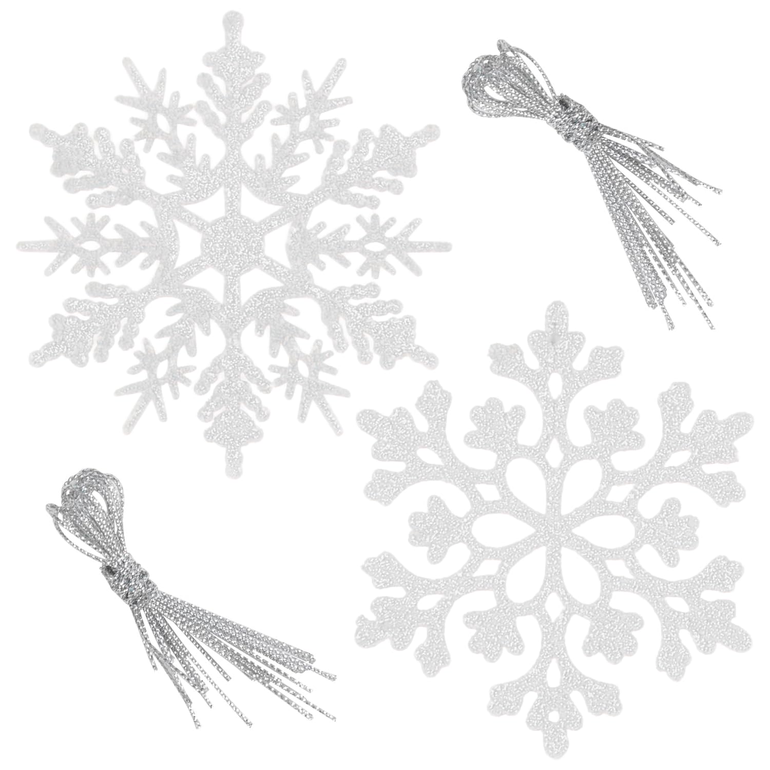 Syeycw Silver With White Glitter 16 Pcs Glitter White Christmas Tree Decorations, Sparkling Christmas Snowflake Ornaments, 10Cm Durable Winter Hanging Snowflakes, Easy To Hang Stunning Decor For Indoor And Outdoor Festivities