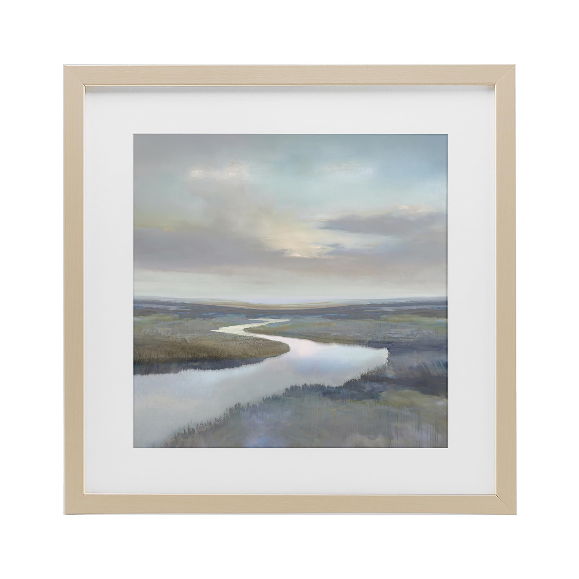 Stupell Industries Harvest Pine (Textured) Calm Riverbend Landscape Serenity, 16 X 16 Inch Framed Print Under Glass