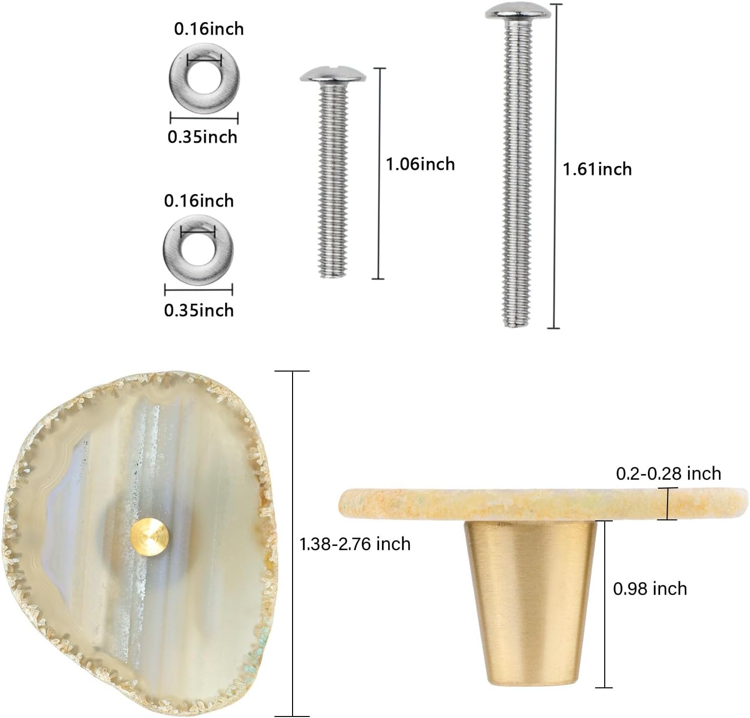 moonsix Set of 4 Agate Slice Cabinet Knobs with Screws, White Geode Stone Drawer Handles Decorative Dresser Pulls for Cupboard Closet Wardrobe