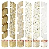 UnionJoy Gold Christmas Wired Ribbon, Organza Sheer Ribbon Gold Glitter Ribbon Christmas Gold Mesh Craft Ribbon Wired Gold Metallic Edge 2.5 inch 36Yards Christmas Ribbon for Tree Decoration