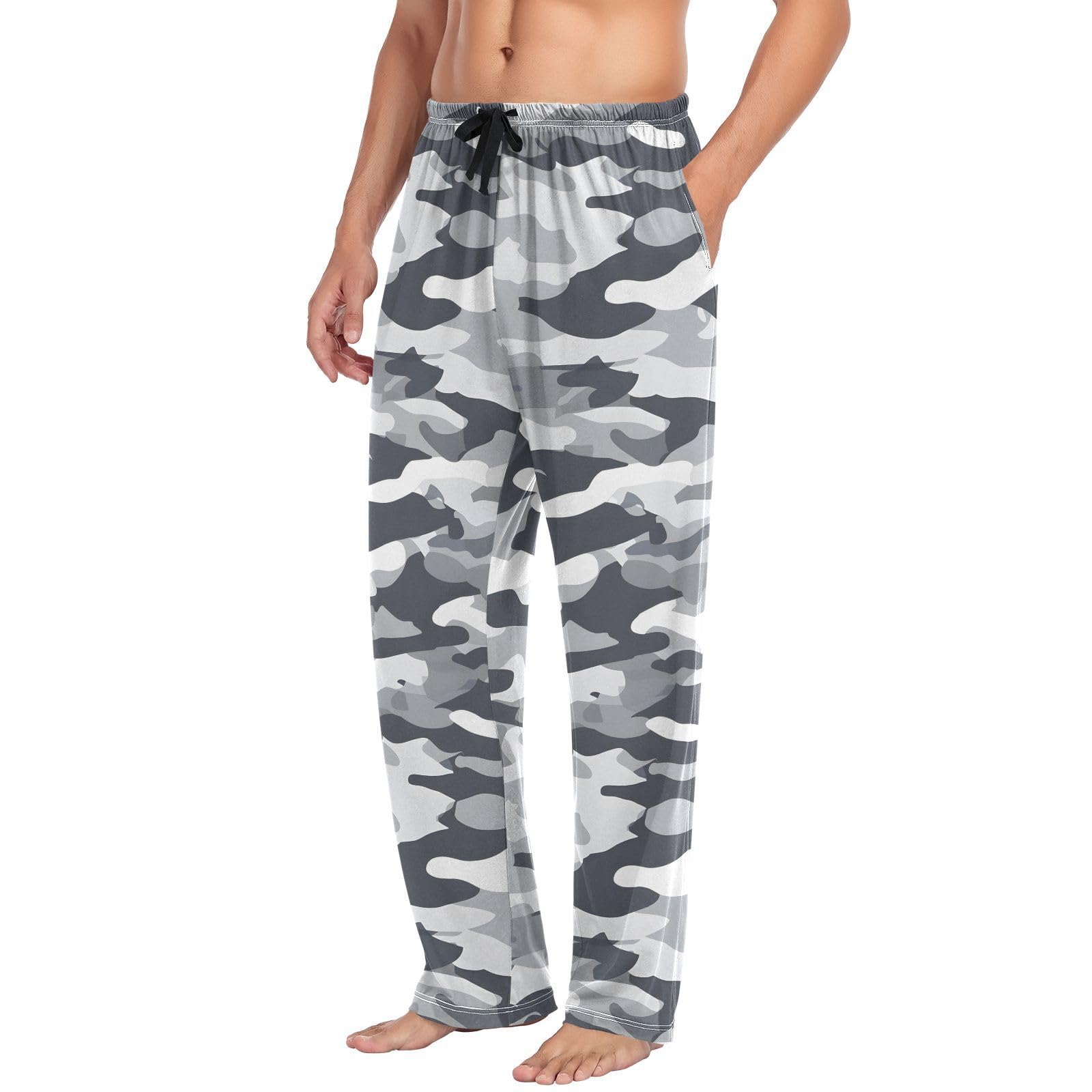Pantalones de Pijama de Camuflaje Gris, Pantalones de Descanso para Hombre, Pantalones de Pijama súper Suaves para Hombre con Bolsillos y cordón