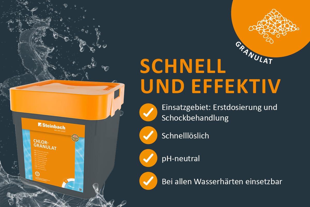 Steinbach Poolpflege Chlorgranulat - 0751205TV00-5 kg - Schnelllöslich - Effektiv - Neutralisierend - auch für Erstdosierung und Schockbehandlung geeignet