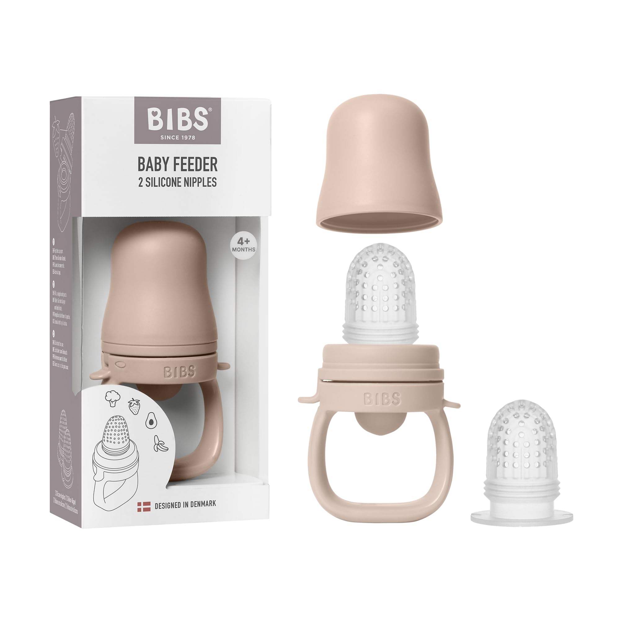 BIBS Fruchtsauger Baby ab 4 und 6 Monate - Ideal für Beikost wie Obst, Püree, Baby Brei, Gemüse - Inklusive 2 Sauger - Kompatibel mit BIBS Gefrierbehälter - BPA-Frei – Hilfe beim Zahnen - Blush