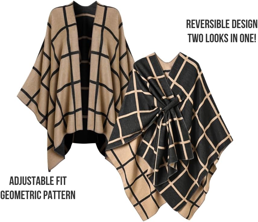 Ferand Shawl Wraps for Women, Open Front Poncho Sweater, Warm & Soft Gifts for Fall Winter - Image 4