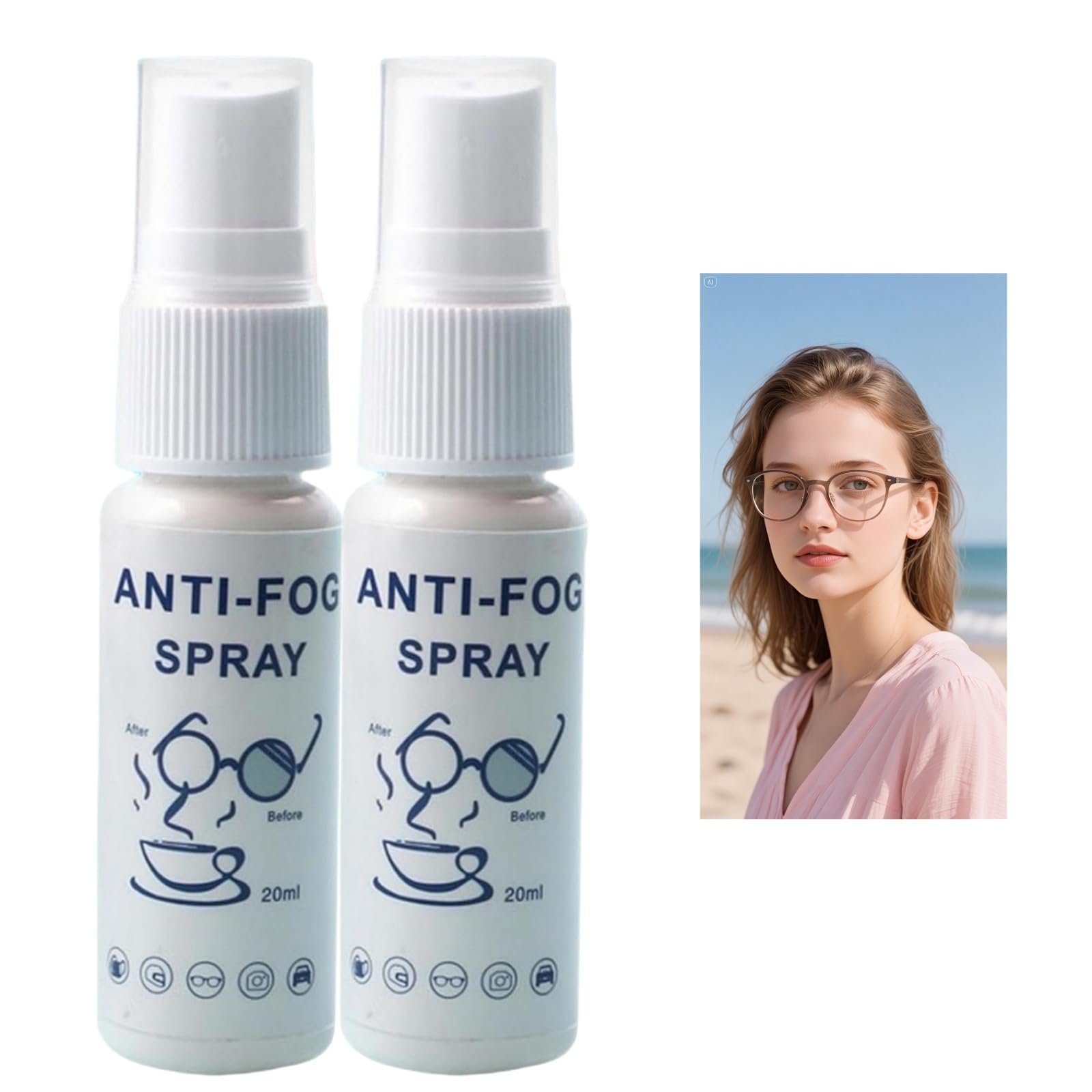 2PCS Anti Fog Spray for Swim Goggles & Car Windows, Glasses Lens - Multi-Surface Long-Lasting Streak Resistant Defogger & Demister Solution for Clear Vision Swimming, Everyday Use, Effective Spray