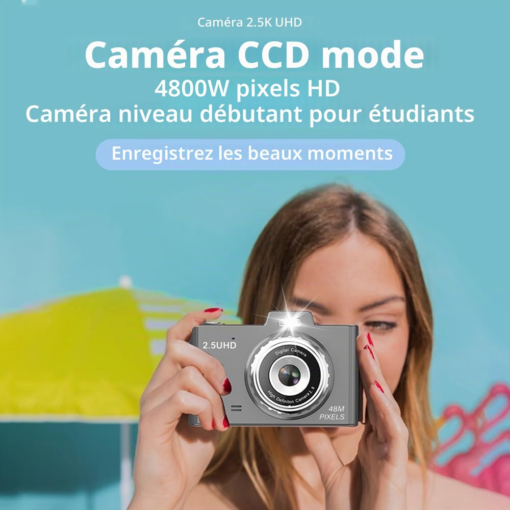 Andoer Appareil photo numérique compact rechargeable 1080P 48 MP avec zoom 8 x appareil photo numérique compact de 2,8 pouces pour débutants, enfants, adultes (bleu)
