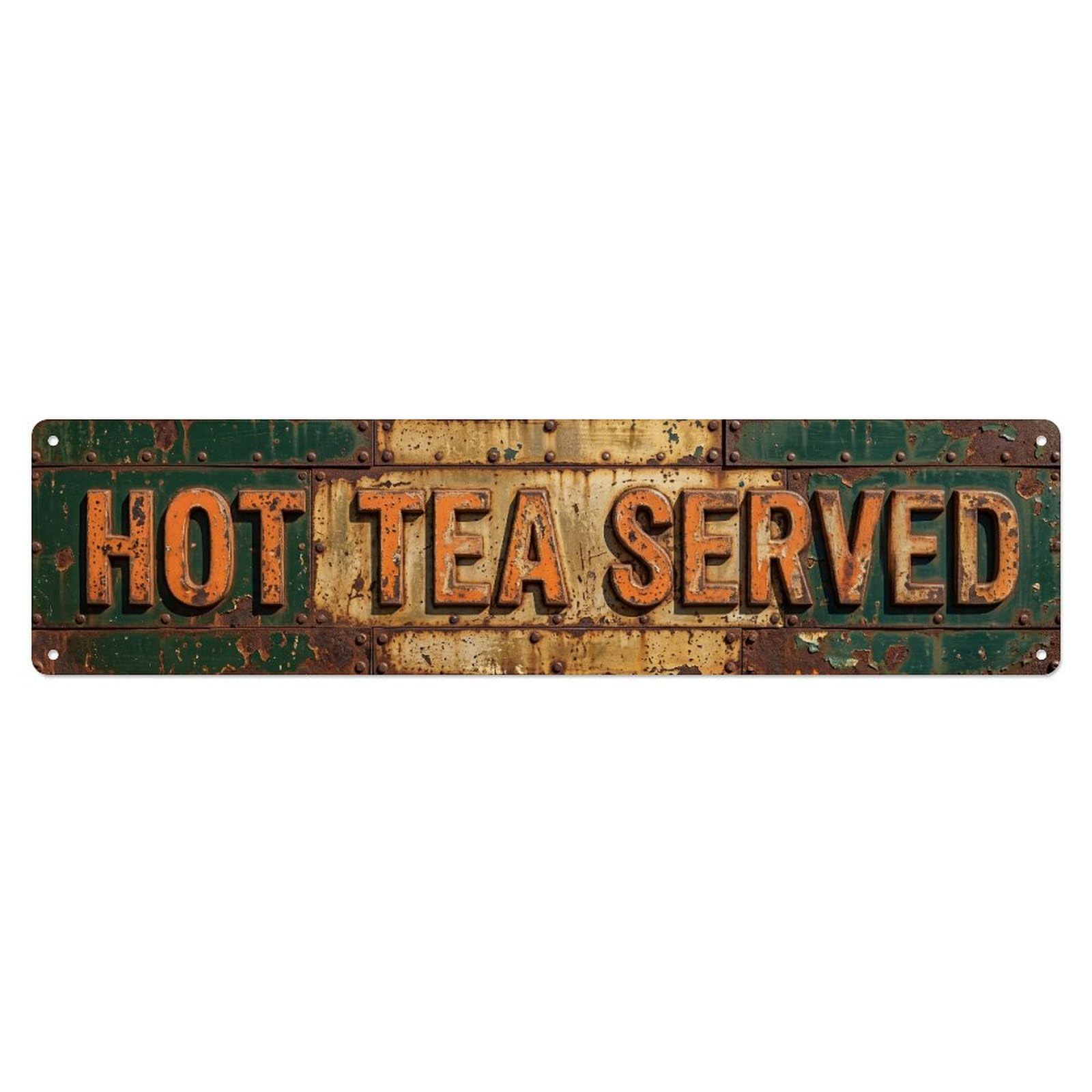 Hot Tea Served Retro Metal Tin Skinny Sign Plaque Wall Decor for Cafe, Club Bar, Office, Home Garden Metal Poster 4x16Inch