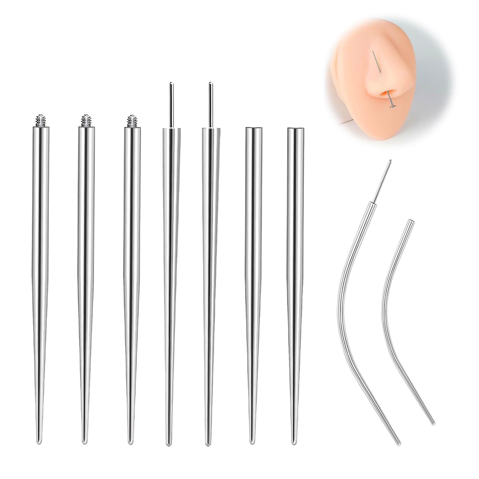 9 PCS Piercing set Piercing Taper Insertion Chirurgenstahl 14G 16G 18G, Piercing Nadeln für Ohr/Nase/Lippe/Zunge/Nippel/Bauchnabel/Piercing Zubehör für Anfänger und Profis, Piercing einführhilfe