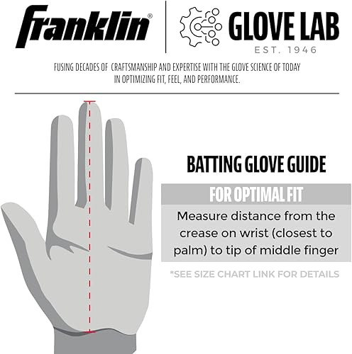 Miniatura 8 de Franklin Sports MLB - Guantes de bateo CFX Pro PRT resistentes protectores de béisbol + softbol - Guantes de bateo de cuero reforzado acolchados