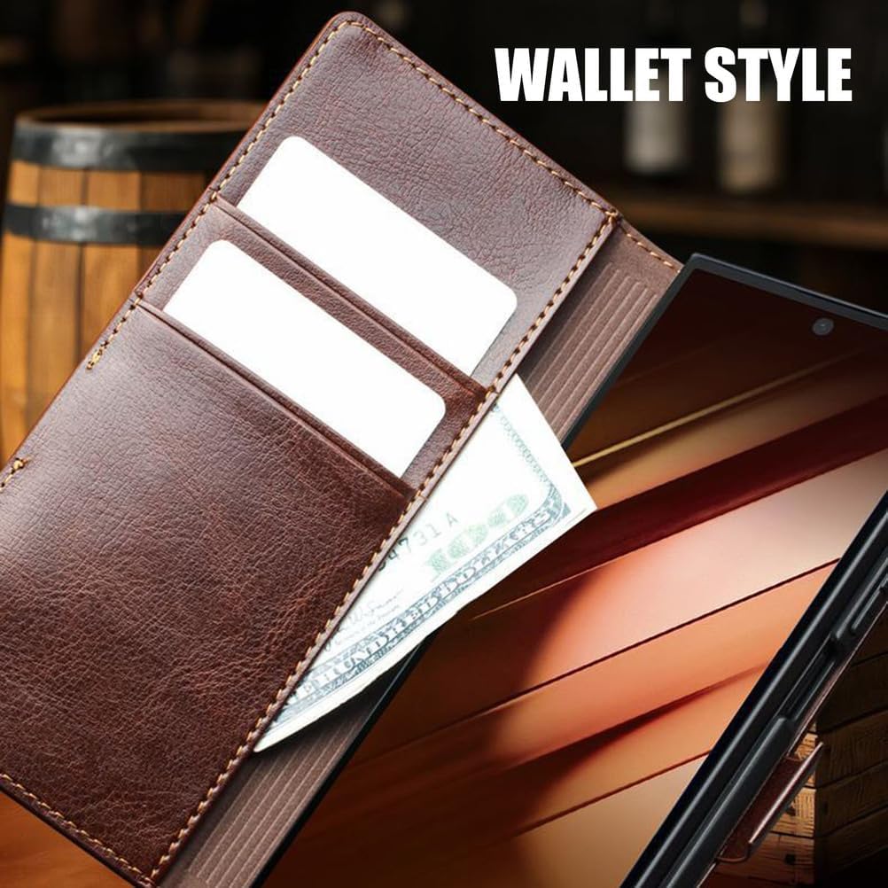 Wallet Case for Samsung Galaxy Z Fold 7, Classic Luxury Genuine Cowhide Leather Phone Cover Card Slots Flip Full Protection Internal Shell Brown
