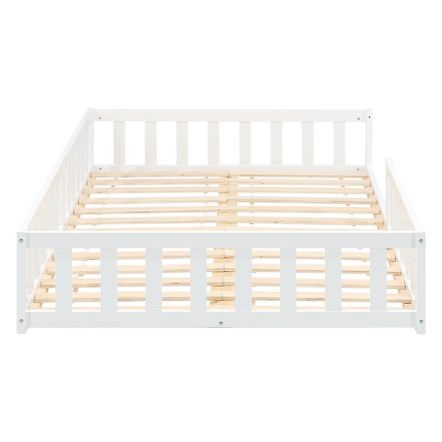 Homestyle4u Lit de sol, 120 x 200 cm, blanc, Montessori, pour enfant, avec protection anti-chute, en bois, sommier à lattes
