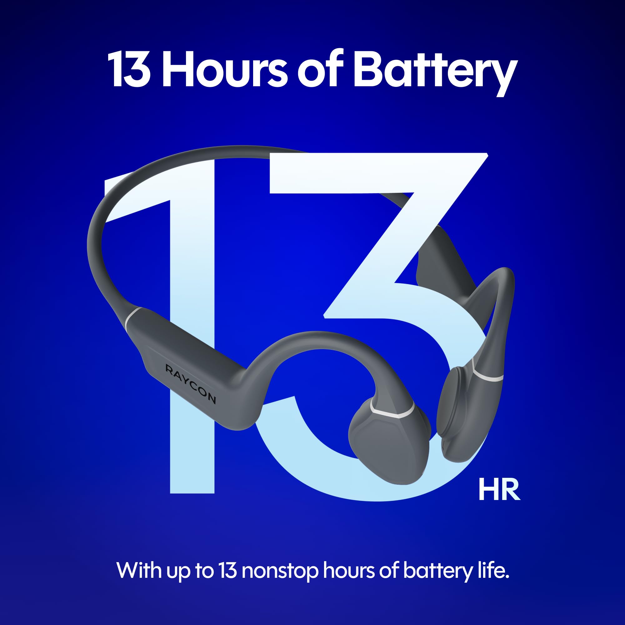 Raycon Cuffie Bluetooth a conduzione ossea, cuffie aperte da corsa, resistenti al sudore e all'acqua, con microfono, per sport e allenamento, 13 ore di riproduzione (blu)