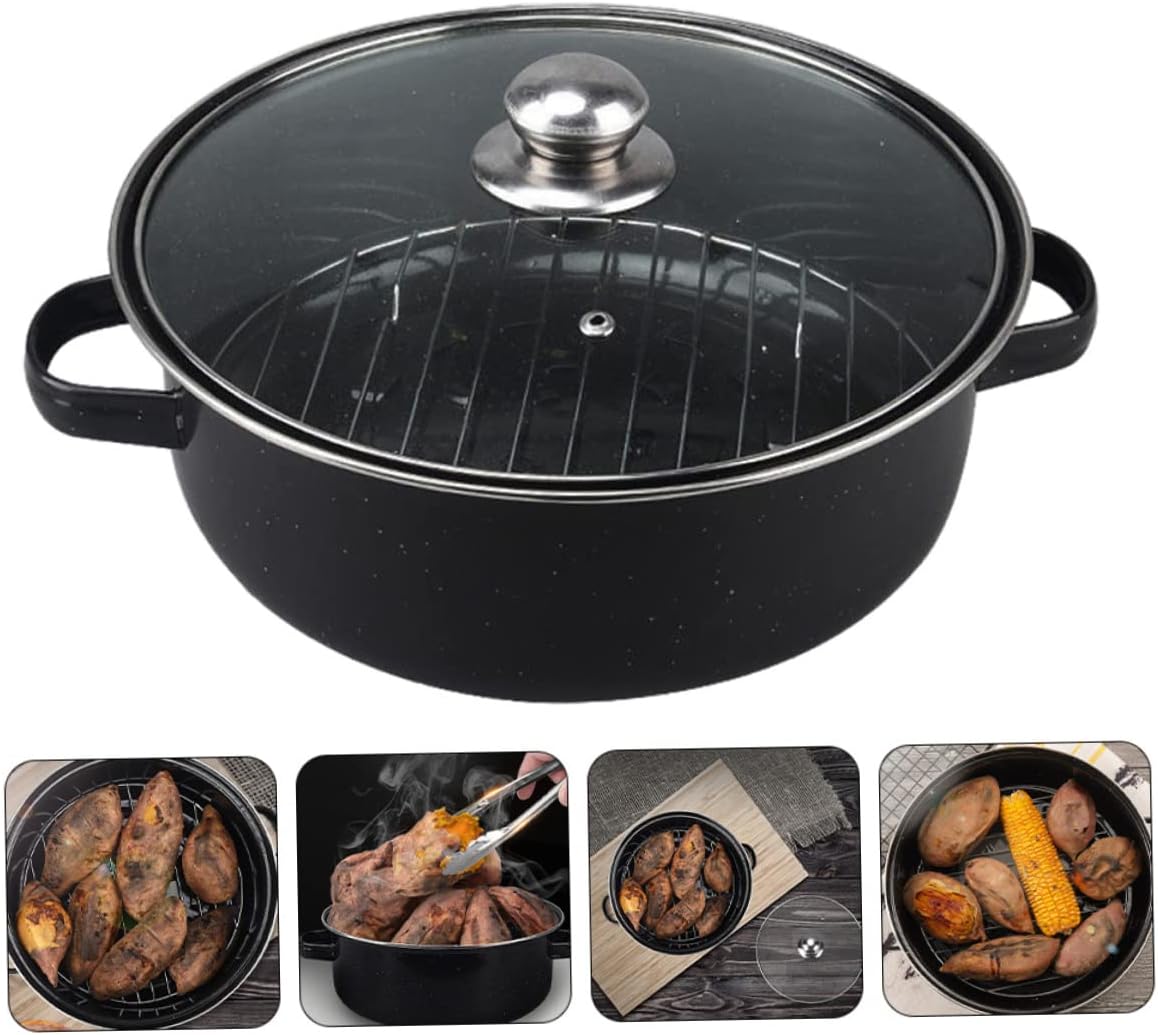 Multi-Function Roasted Sweet Potato Pot with Smoke Vent Nonstick Roasting Container for Corn Chestnuts Chicken Wings Suitable for Home Cooking and Outdoor Grilling