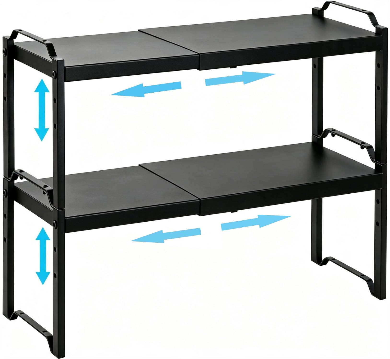 NATISSTEKE 2 Pack Expandable Kitchen Cupboard Organiser, Counter Spice Rack, Multi-Purpose Kitchen Shelf Organiser Storage, Cupboard Shelves for Pantry,Cabinet, Metal, Black
