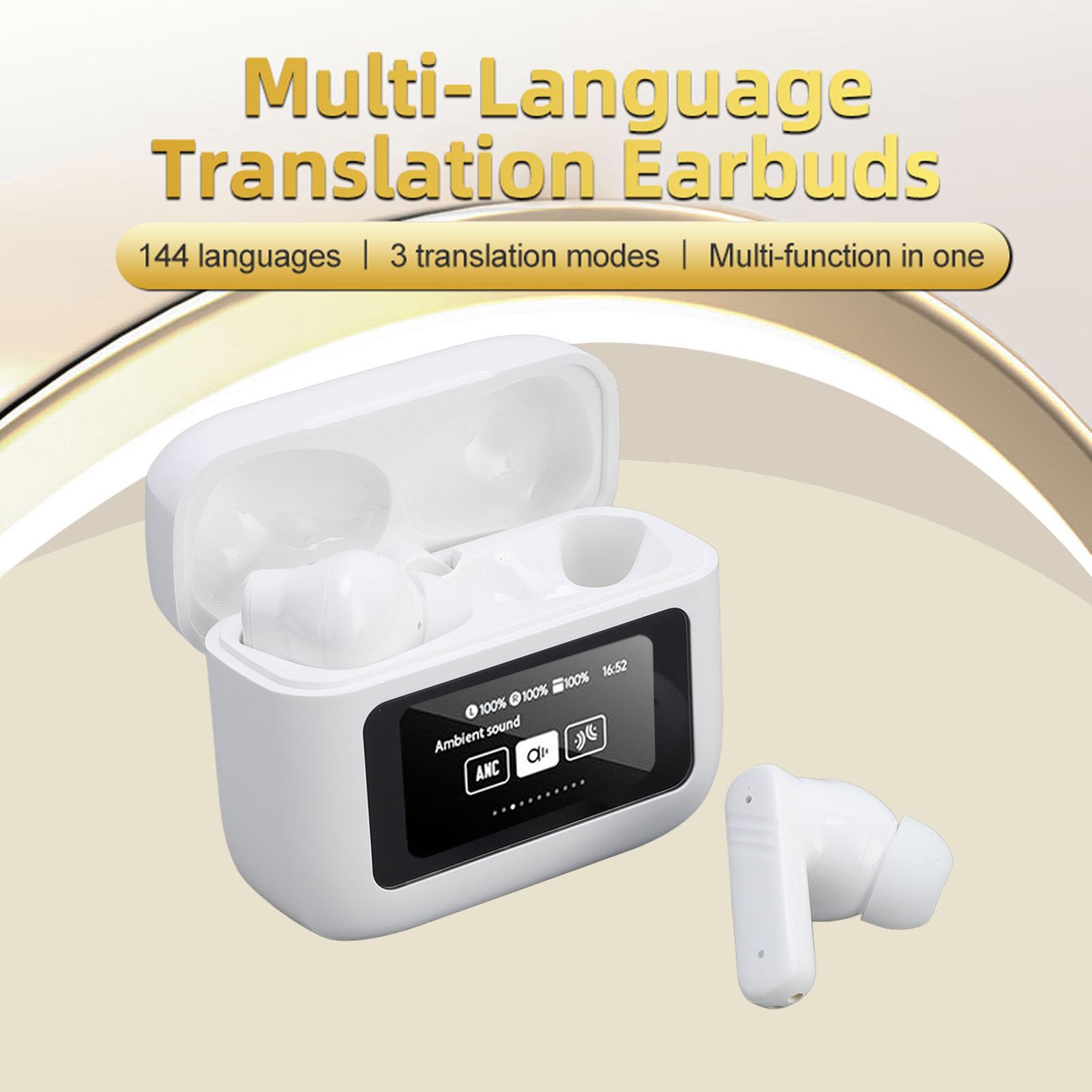 Auricolari Traduttore Bidirezionale 144 Lingue |Traduzione Wireless Bluetooth 5.4 con APP Touch Control per l'apprendimento di Viaggi d'affari Bianco (WHITE)