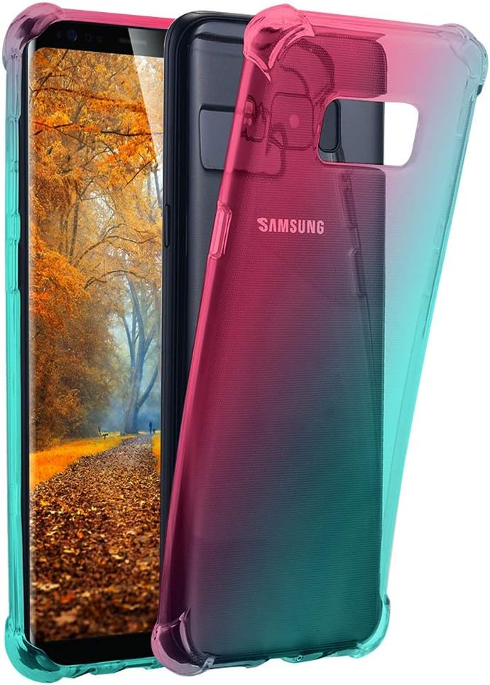 Galaxy S8 Plus Case Clear Cute Gradient Shockproof Bumper Protective Cell Phone Case for Samsung Galaxy S8 Plus Soft TPU Back Covers for Women Girls Flexible Slim Fit Rubber Silicone (Pink/Green)