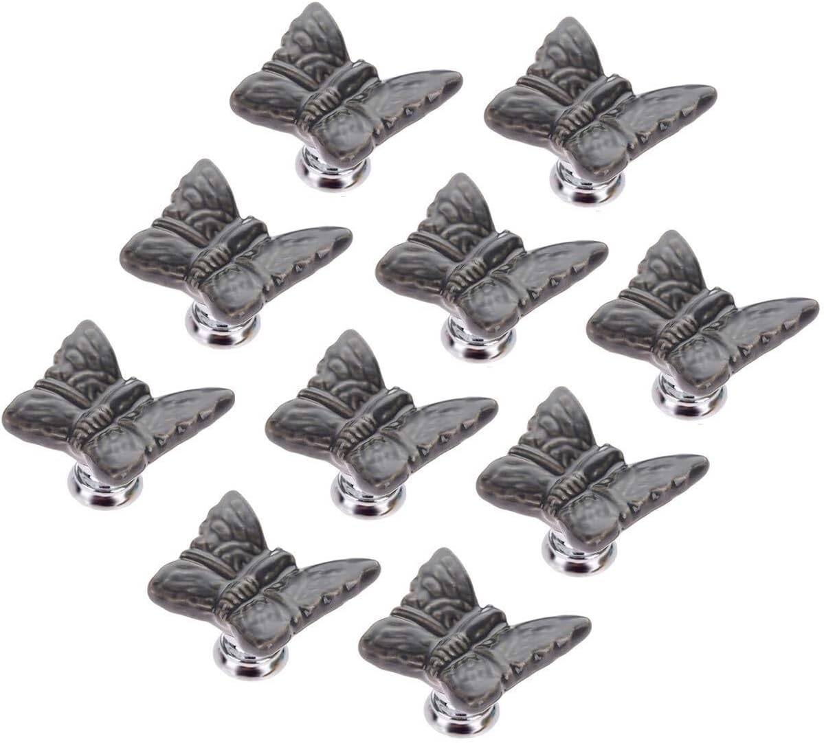 10 Pcs Butterfly Shape Ceramic Door Knobs,Cabinet Wardrobe Cupboard Drawers Pulls Handles for Girls and Baby Children's Furniture(Gray)