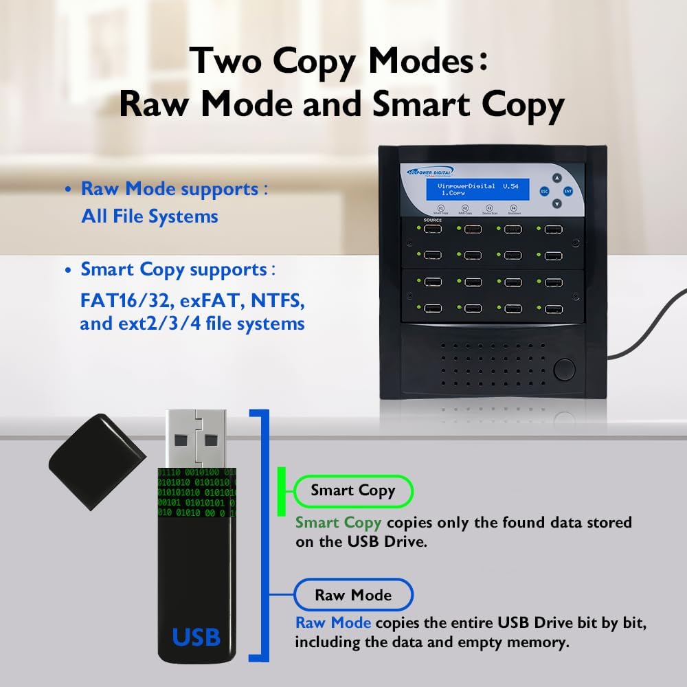 Vinpower Compact USB 1 to 15 Multiple Pen Drive Memory Card USB Duplicator/Copier with Asynchronous Duplication, USBDBL-15T-BK