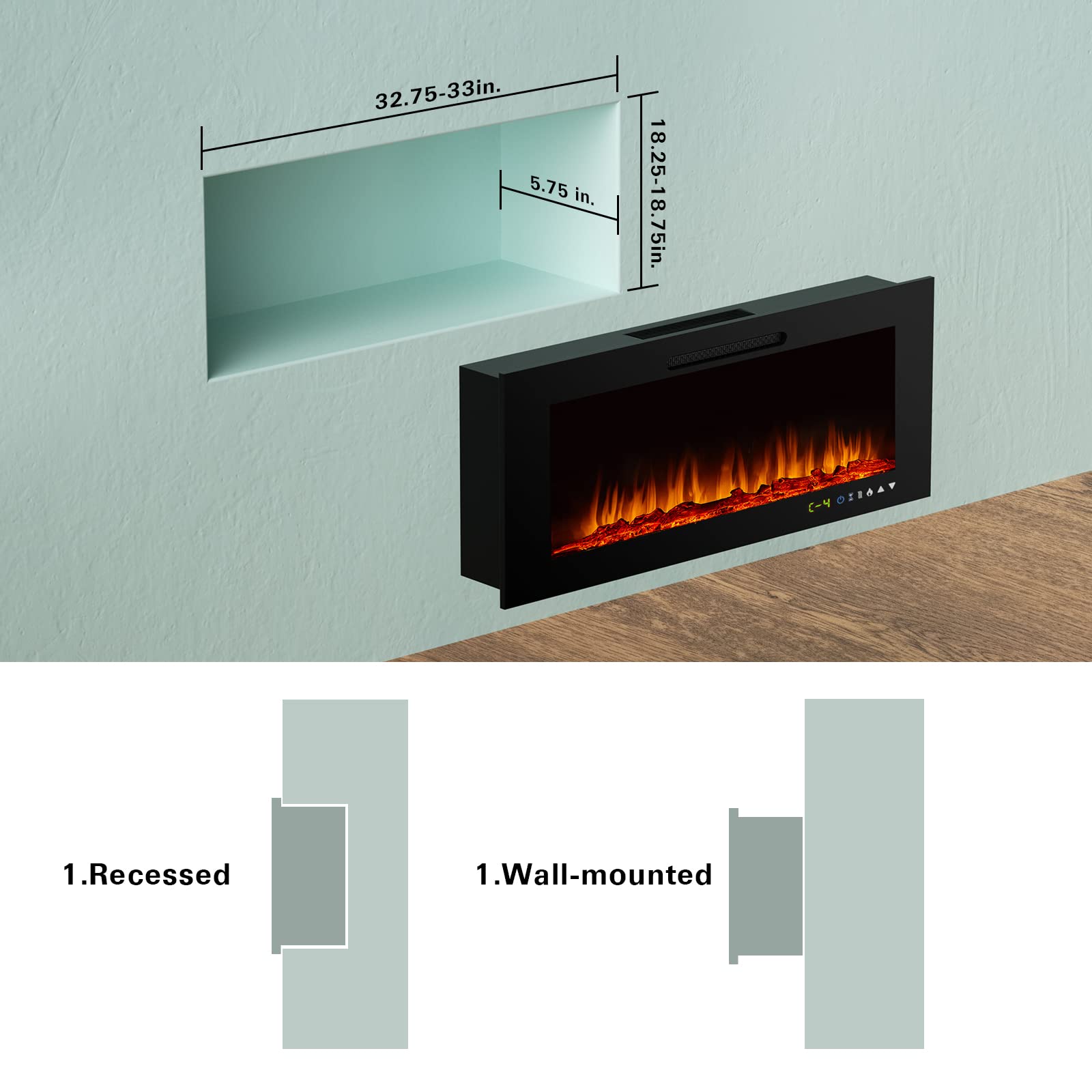 Buy Hykolity 36 inch Electric Fireplace Inserts, 750/1500W Recessed and