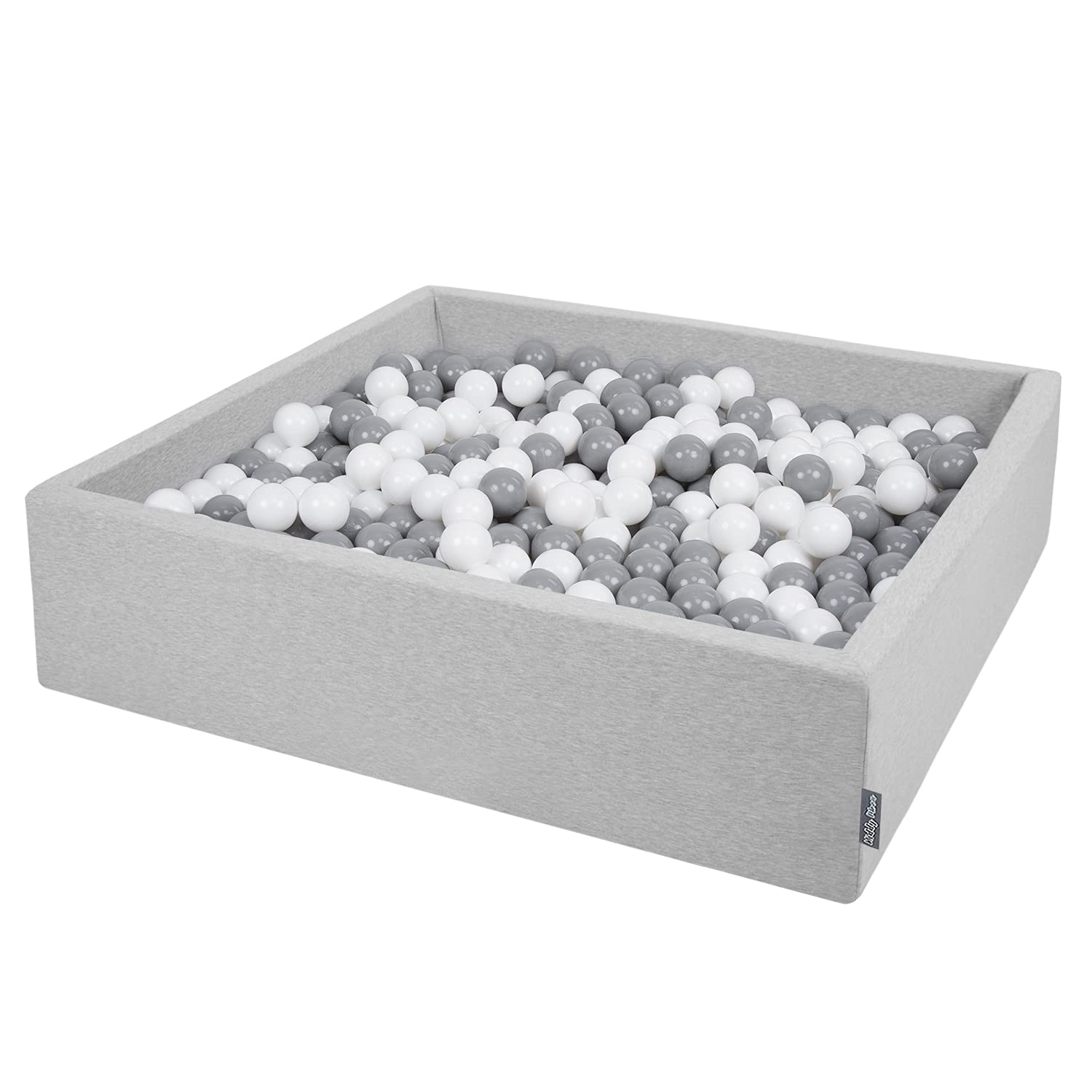 KiddyMoon Soft Ball Pit Square 120X30cm/200 Balls ∅ 7Cm / 2.75In For Kids, Foam Ball Pool Baby Playballs Children, Made In EU, Light Grey:White-Grey