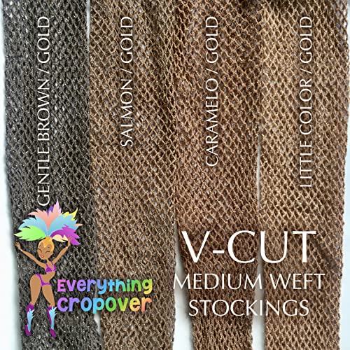 Image of V-Cut Skintone Gold Glitter Fishnet Stockings | VCUT Carnival Tights for Black and Brown Skin Women