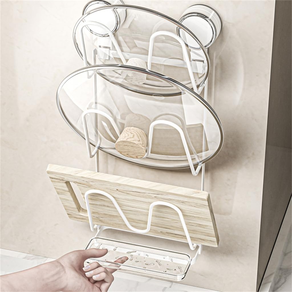 Multi Tiers Kitchen Lid Holder Wall Mount Suction Organiser For Cookware Accessories Space Efficient Rack