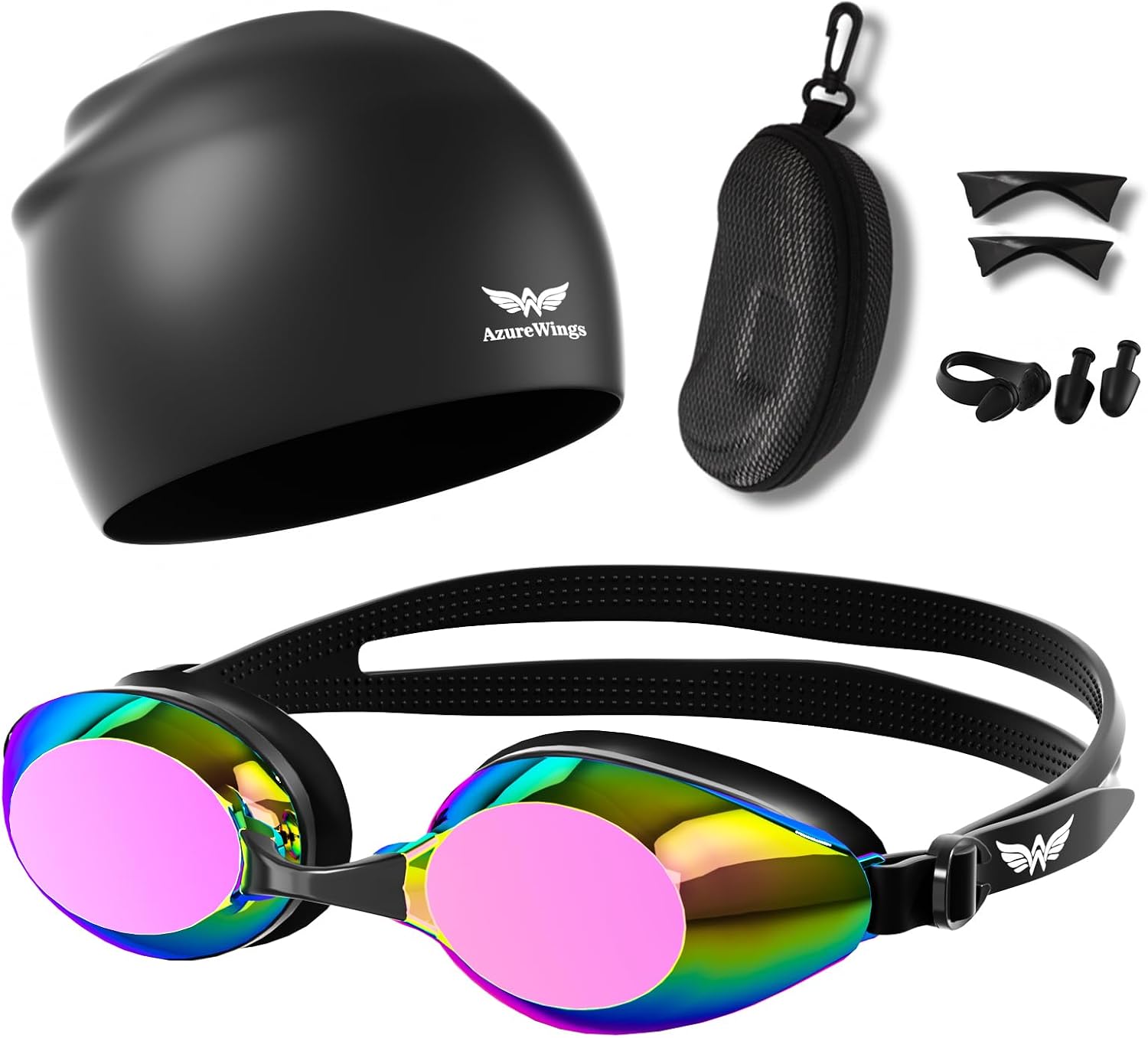 Swim Goggles and Swim Cap Set for Adults, Anti-Fog Leakproof UV Protection Swimming Goggles with Silicone Cap