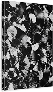 Abstract Vinyl Record Collage Canvas Print – Living Room, Above Console Table, Black And White 12×18 inch (30×45 cm) - Vertical / 1.25 inch (3 cm)