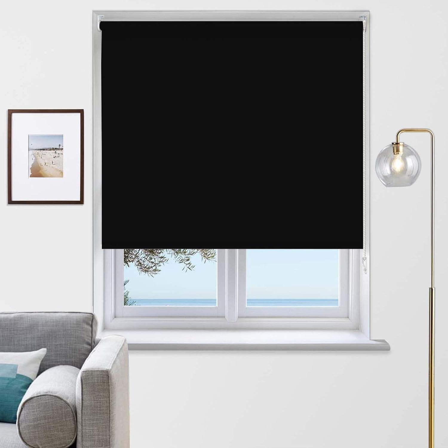 Rehan & Co Blackout Fabric Roller Blinds Black Blind (145W X 165H cm) โ image 1