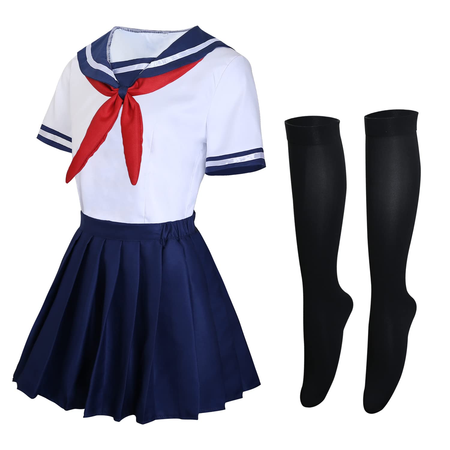 MYUPDALIN Uniforme giapponese a maniche corte da marinaio con gonna a pieghe con calzini, costume per Halloween e cosplay di anime, da donna