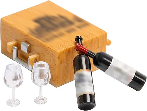 Hiawbon Juego de vino en miniatura botellas de vino en miniatura mini copas de vino copas de copa de vino de plástico en miniatura con asa para