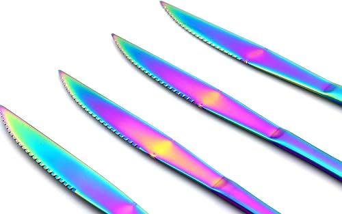 Miniatura 3 de JASHII Modern Royal - Cuchillo para carne, 8 unidades, color arcoíris mate, acero inoxidable 18/10, utensilios de cocina, cuchillo de vajilla dentado