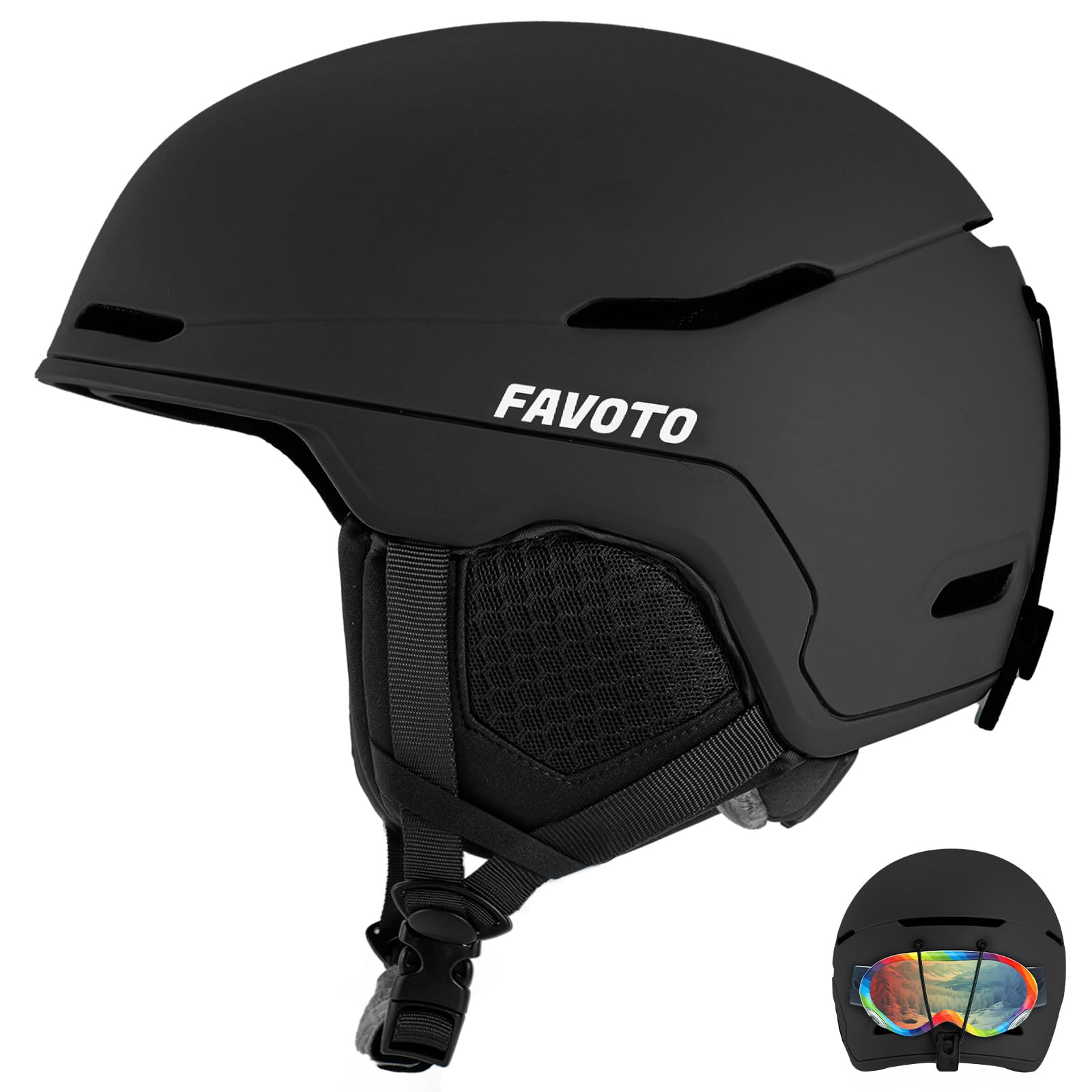 Favoto Ski Helmet Black - Snowboard Helmet for Adult