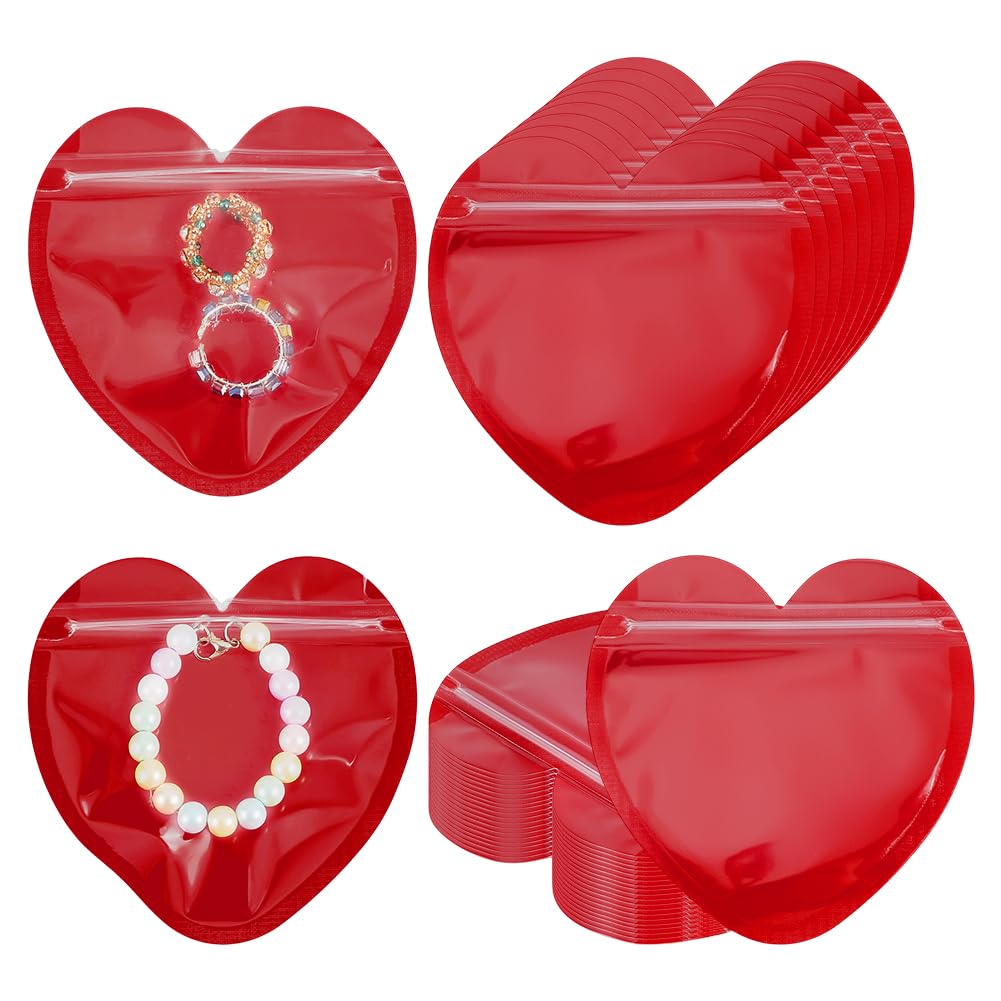 PH PandaHall 300pcs Heart-Shaped Jewellery Bags Red Gift Bags 10cm Small Ziplock Bag Jewellery Packaging Bag with Clear Window for Valentine's Day Weddings Mother's Day Party Favor Gift Wrap