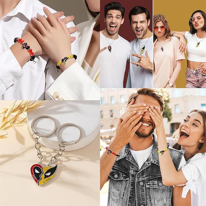 6PCS Deadpl and Wolvers Necklace-Bracelets-Keychains Set, Superhero Series Best Friend Necklace Keychains Friendship Gifts for Men Women Couples3