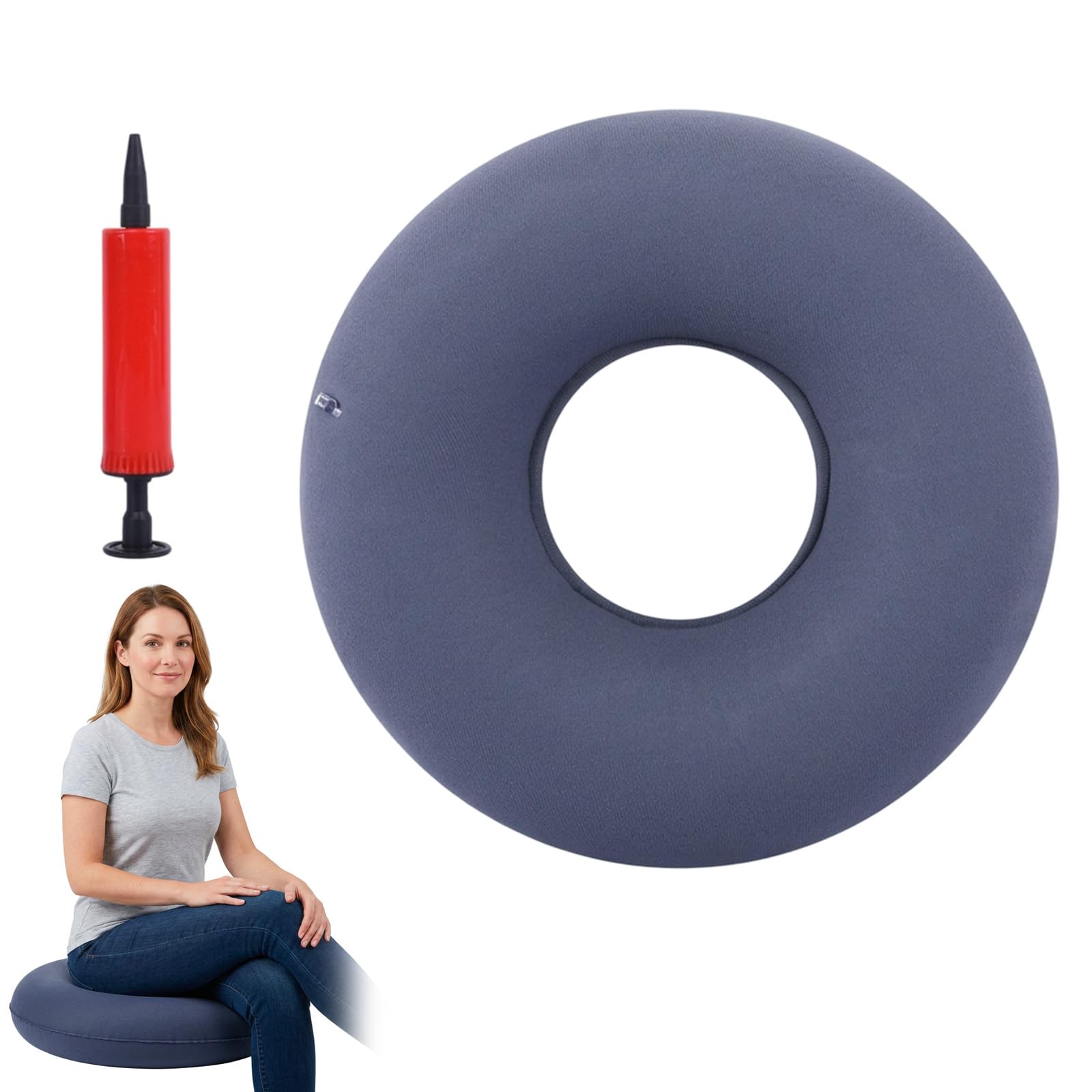RJFUJP Rubber Rings for Adults with Air Pump, Ring Cushions for Pressure Relief and Doughnut Cushion, Rubber Ring to Sit on Medical and Piles Cushion, 40 cm Diameter When Inflated